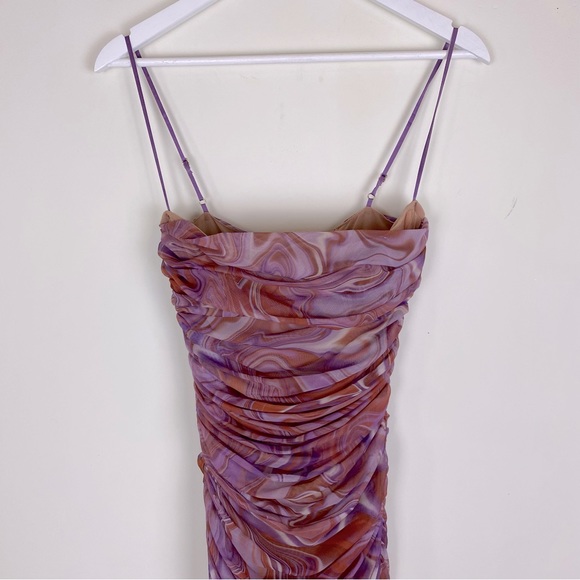 House Of CB Mini Dress Purple Swirl Ruched Organza Mesh 2021 Resorts Collection - Picture 3 of 9